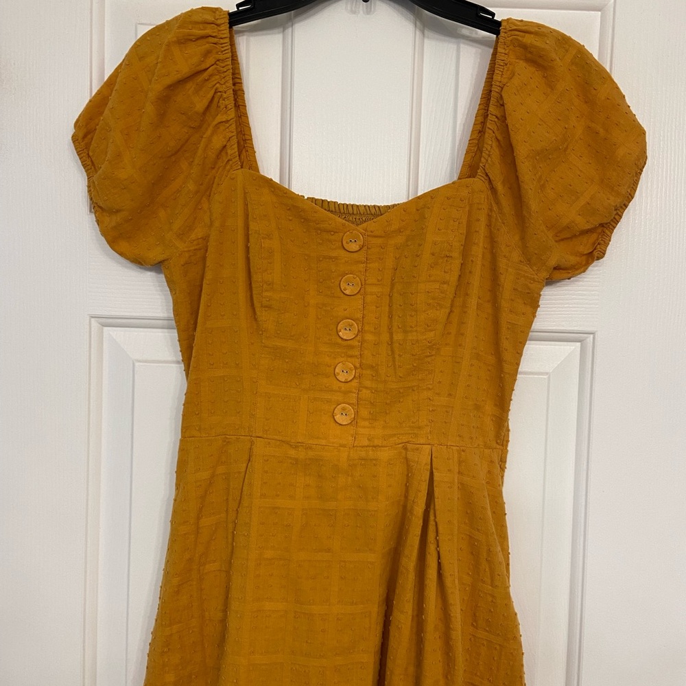 ModCloth More The Merrier Marigold Mustard Yellow Cotton Dress Sz Small - Picture 3 of 15